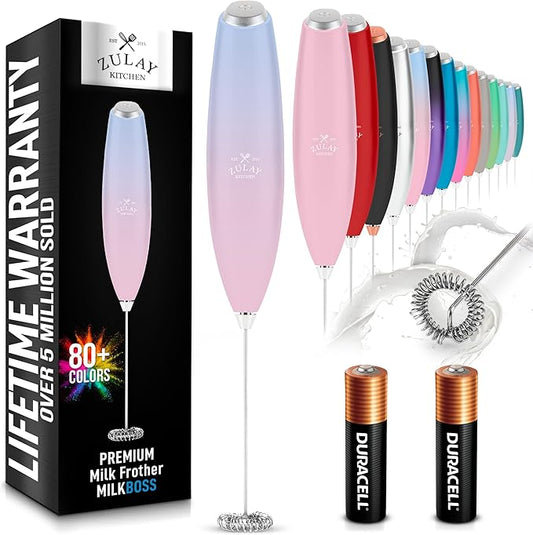 Zulay Kitchen Milk Frother Handheld Electric Whisk with AA Duracell Batteries – Durable Drink Mixer for Coffee, Lattes, Cappuccinos & More - Lavender