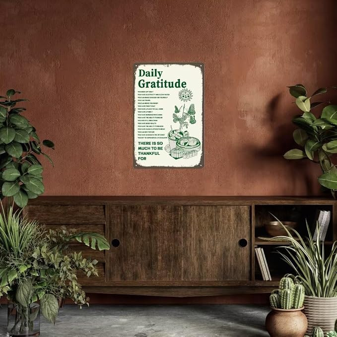 Daily Gratitude Metal Tin Sign 12x8 Inch Positive Decor Inspirational Encouragement Gifts For Men Women Coworker Mom Aunt Teacher Green Boho Home Decor Aesthetic Apartment Coffee Room Office Wall - Image 7