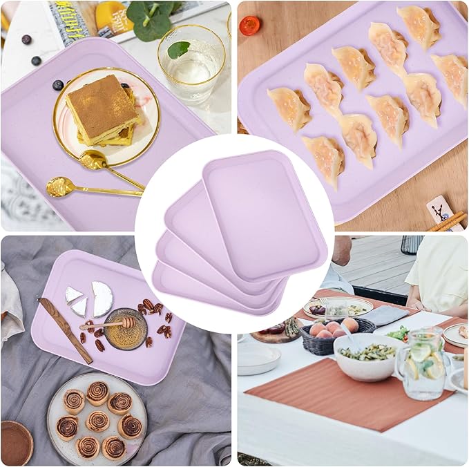 4 Pack Purple Plastic Serving Trays for Party Serving Food - Rectangular, 8.66 by 12 in, Heavy Duty Dessert Trays for Food Erving Platters for Party Tray Decor Veggie,Snack