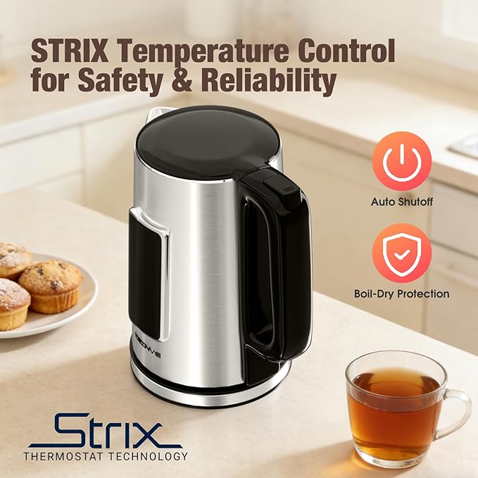 1.7L Electric Kettle, Touch Screen Water Boiler, Auto Shut Off, Double Wall, 6 Preset Temperatures, Fast Boil, and STRIX Control