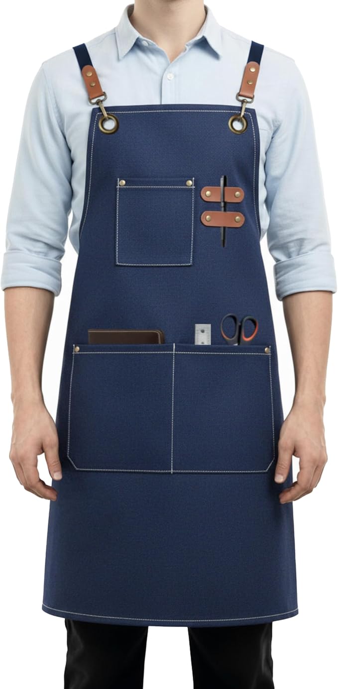 Aprons for Men Women with 3 Pockets, 16oz Cotton Canvas Chef Apron | Crossback Heavy Duty Kitchen Apron for Cooking, Durable Work Apron for Grilling, Baking, Hairstylist, Bartender, Barista, Art by Unknown