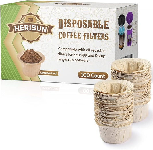 100 Count Disposable K Cup Coffee Filters, Coffee Filter Paper for Keurig Brewers Single Serve 1.0 and 2.0, Use with Resusable K Cup Pods (Natural)