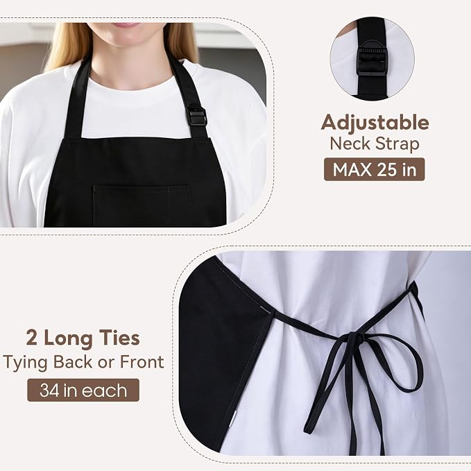Kitchen Apron, Chef Aprons for Men Women with 5 Pockets, Adjustable Bib Barista BBQ Work Apron for Cooking - Image 5