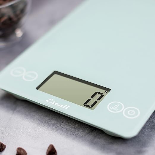 Escali Arti Glass Food Scale Digital Countertop Kitchen, Baking and Cooking Scale with Large Display, 15-Pound Capacity, 9" x 6.5" x .75", Classic Teal