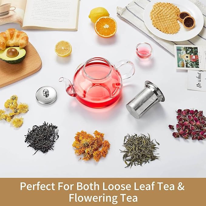 Glass Teapot with Infuser 60OZ (1800ml) Stovetop Safe, Clear Glass Tea Pot Kettle, Borosilicate Tea Pot with Infusers Filter for Loose Tea, Tea Kettle Dishwasher Safe