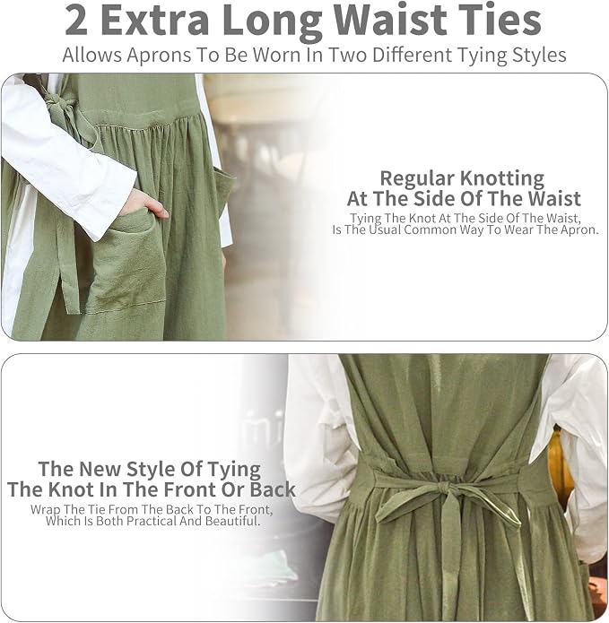 Premium Plus Size Apron with Pockets Adjustable Waistline Bib Apron,Soft Cotton Blend Apron Pinafore Dress for Baking Cooking Gardening(XL,Green) - Image 6
