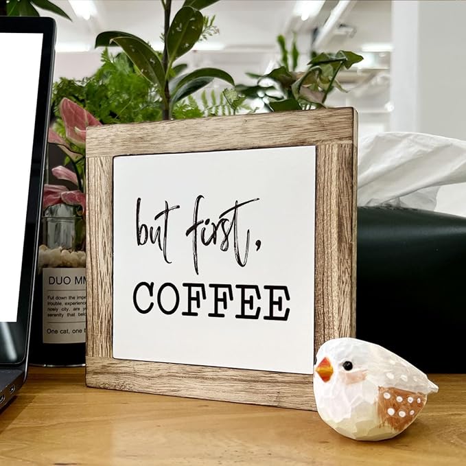 But First, Coffee Sign, Rustic White Wooden Box Sign, 5.9x5.9x0.7in, Home/Bar/Cafe Decor - Image 6