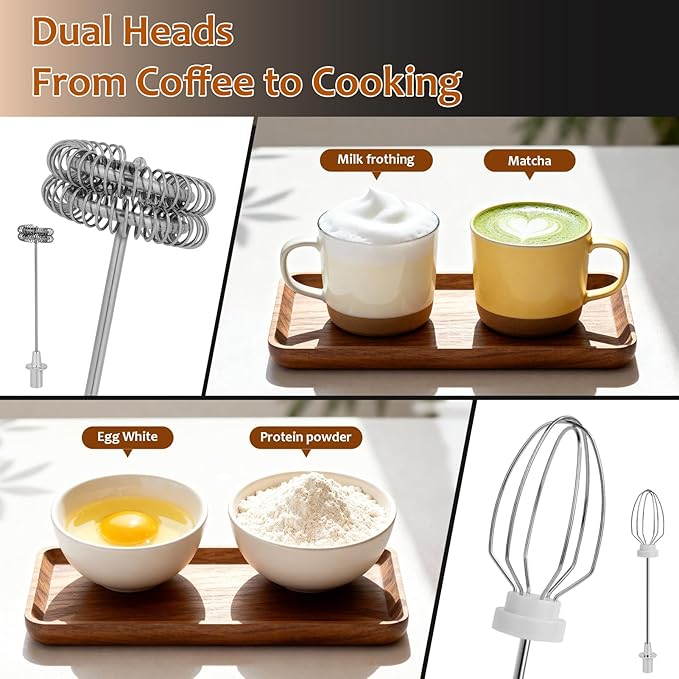 Milk Frother Wand Rechargeable Handheld Frother For Coffee,Batidora De Mano Electrica Coffee Bar Accessories Kitchen Appliances Essentials Electric Frother Gift For Women Men (Ivory)
