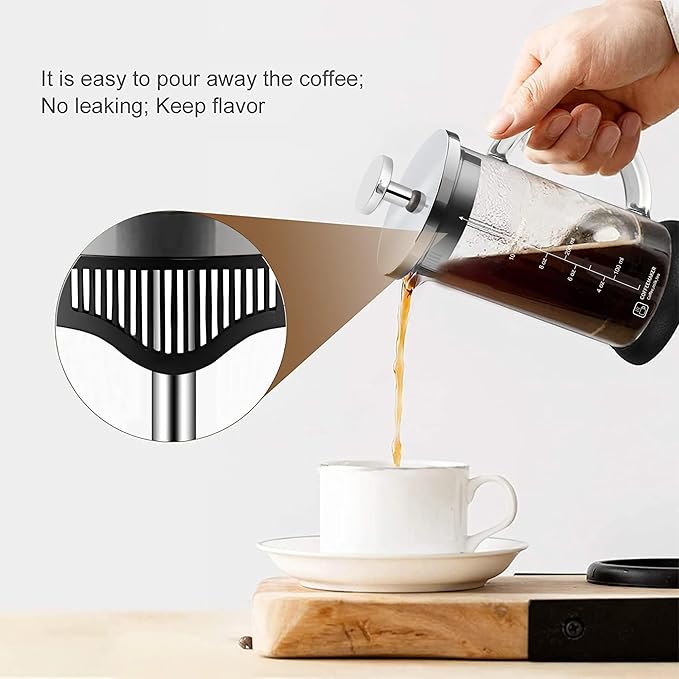 French Press Coffee Maker 12 Ounce Espresso Tea Coffee Maker with 4 Filters System, Stainless Steel Plunger and Heat Resistant Borosilicate Glass BPA-Free Brewed Tea Pot Coffee Plunger(Silvery 12oz)