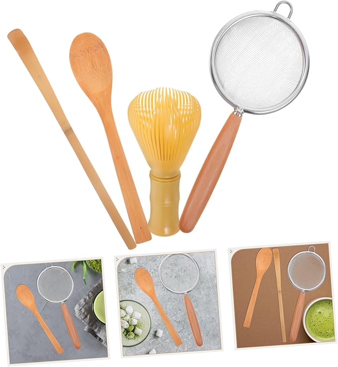 1Set Matcha Mixing Supplies Whisk Tea Scoop Spoon Fine Mesh Strainer for Home Milk Tea Shop Use Traditional Matcha Making Kit with Elegant Craftsmanship
