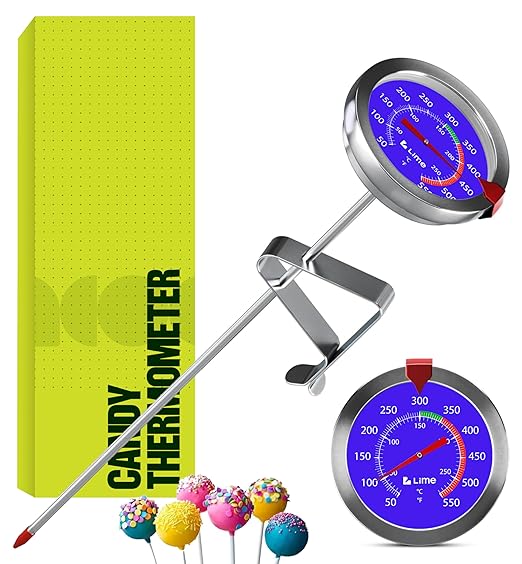 Candy Thermometer with Pot Clip -Essential for Cooking - 8" Deep Fry Oil Thermometer - Blue