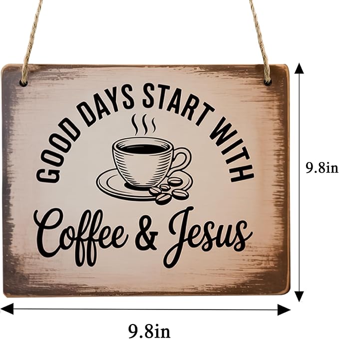 Coffee Signs, Good Days Start with Coffee and Jesus Sign, Wood Farmhouse Wall Sign Bar Decor for Kitchen, Home, Office, Cafe Station Housewarming Gift - Image 3