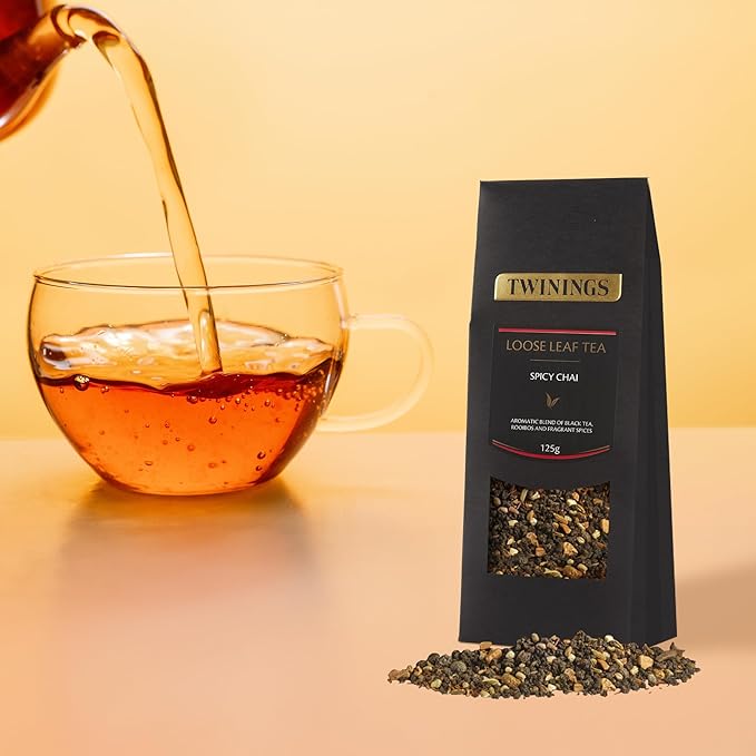 Twinings Spicy Chai Loose Leaf Black Tea, 4.41 Ounce (125g) Pouch, Caffeinated, Enjoy Hot or Iced (Pack of 2)