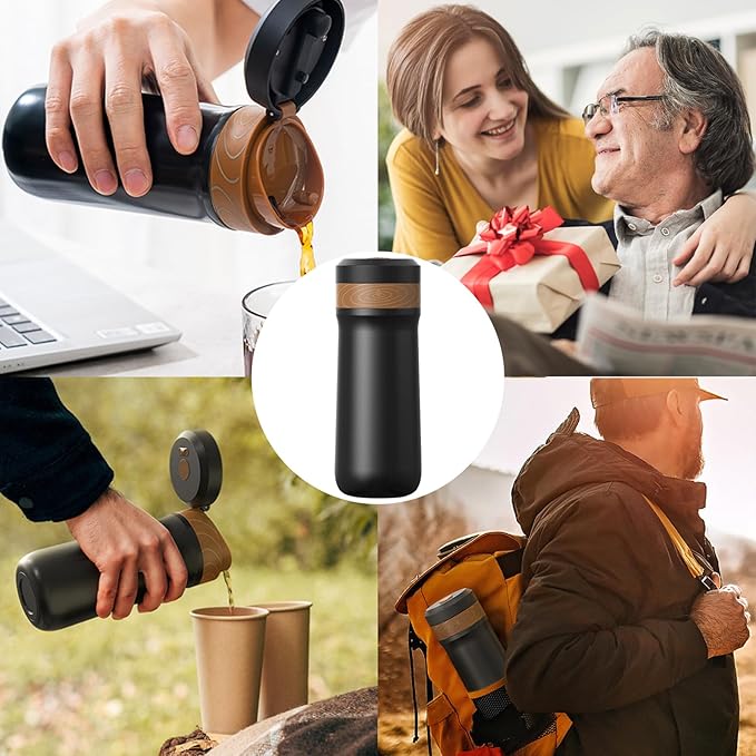 French Press Coffee Maker, 320ML, Stainless Steel, Portable, Hot & Cold Brew, Vacuum Insulated Travel Mug