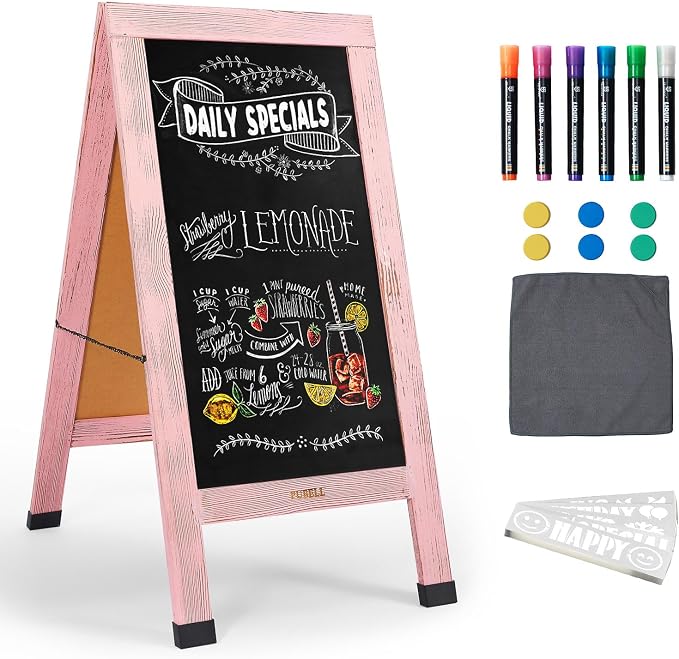 Large Sandwich A-Frame Chalkboard Sign - 40 x 20 Inches Pink Magnetic Wooden Chalk Board for Sidewalk, Stand up Double-Sided Outdoor Easel Display for Restaurant Cafe Shop Wedding Party or Business by Pubell