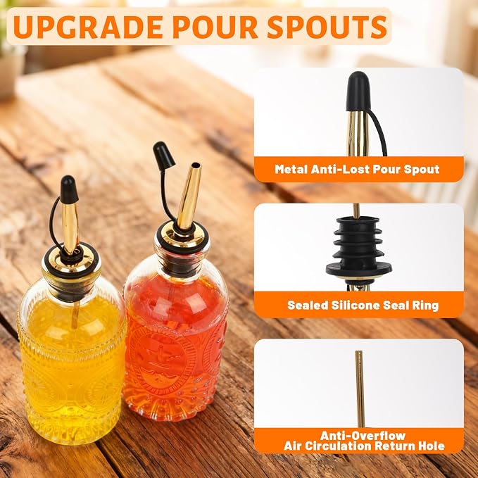 7oz Glass Coffee Syrup Dispenser, 2-Pack Complete Set with Funnel, Brush, Stoppers & Accessories - Syrup Bottles for Coffee Bar with Metal Pour Spout, Ideal for Maple,Oil, Vinegar,Cooking wine - Image 4