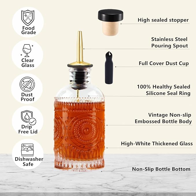 Shining Craft Coffee Syrup Dispenser Bottles Set 2 Pack 7 OZ Simple Small Syrup Bottles Set with Metal Pour Spout Ideal for Coffee Syrups, Condiments, Coffee bar, SC056 (2 pack) - Image 6