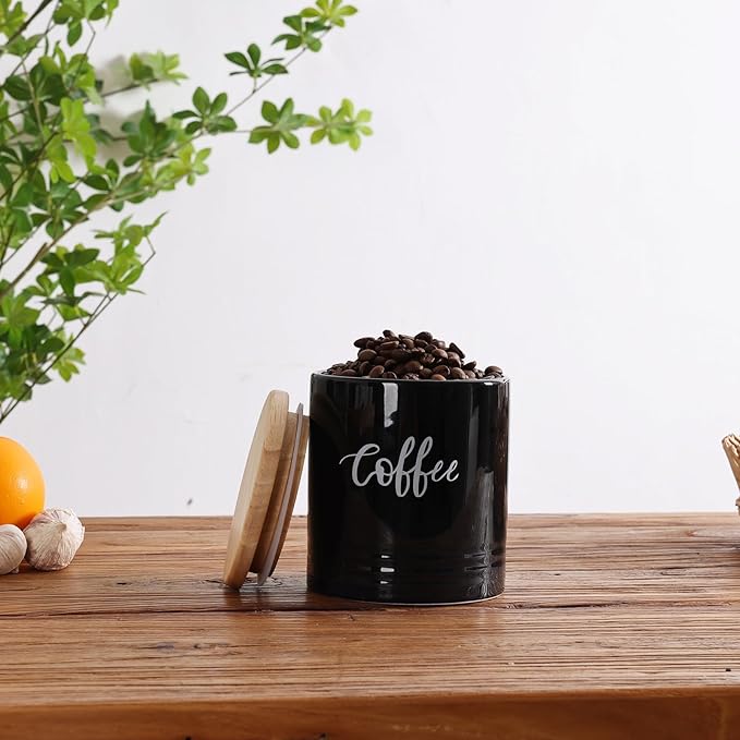 LEETOYI Porcelain Food Storage Containers with Lid, 4.5 Inch 31oz, Black Labeled Coffee