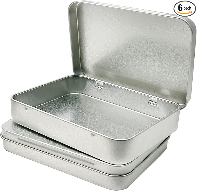 6 Pcs Metal Hinged Tin Box Container Mini Portable Small Storage Container Kit with Lid for Home Storage 4.5x3.3x0.9 Inch, Silver