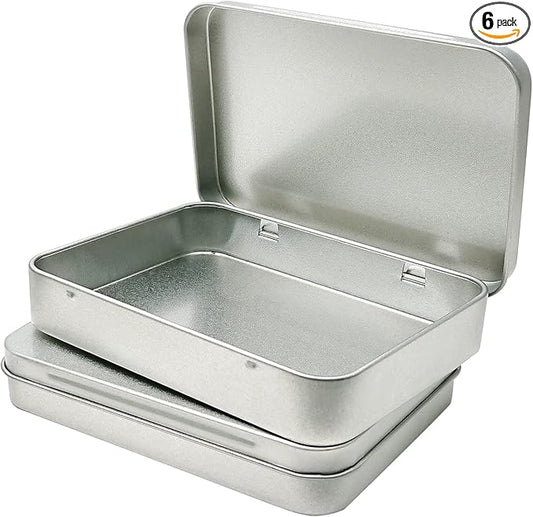 6 Pcs Metal Hinged Tin Box Container Mini Portable Small Storage Container Kit with Lid for Home Storage 4.5x3.3x0.9 Inch, Silver