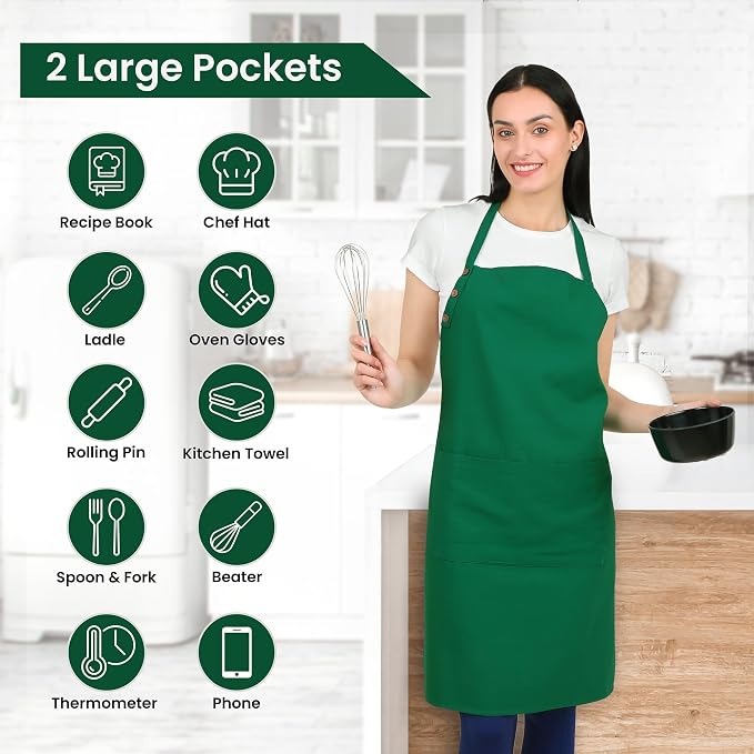Kitchen Apron 2 Pack Waterdrop Resistant Cotton Apron for with adjustable Aprons for Women with Pockets 9 Color option Cooking Powder Pink Apron (BLUSH PINK) - Image 5
