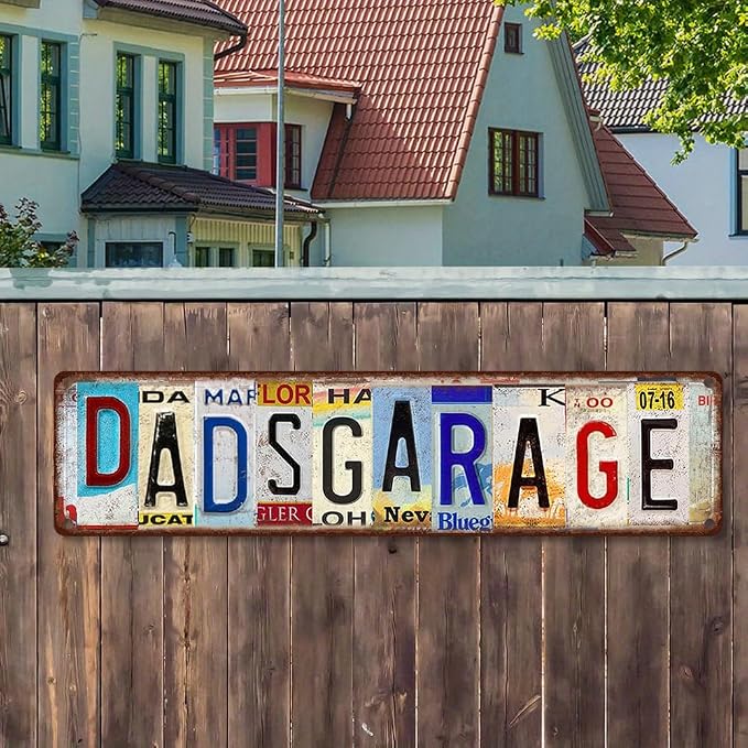 Vintage License Plate DADS GARAGE Sign – 16x4 Inch Rustic Tin Wall Décor for Workshop, Home Garage, Man Cave, Tool Shed or Father's Day Gift - Image 4