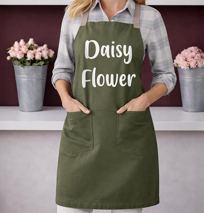 TEEAMORE Custom Apron with Pockets for Women Men Add Your Text Logo Chef Kitchen Cotton Adjustable Crossback Straps - Image 6