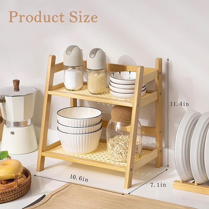 Narrow Mug Holder Countertop, Tea and Coffee Bar Station Organizer, Bamboo Matcha Stand, Cup Display Shelf, Condiment Storage Rack for Kitchen Counter Cabinet, 2 Tier - Image 3