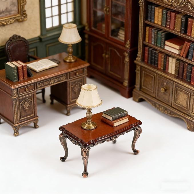 LUOZZY 1:12 Scale Miniature Dollhouse Coffee Table Realistic Red Antiqu Furniture for Playhouse Living Room Decorations