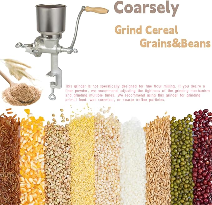 High Hopper Manual Coffee Grinder, Hand Crank Mill for Grains, Corn, Wheat & Spices - Adjustable Coarseness Settings, Cast Iron Construction, Large Capacity, Easy to Clean(XL)