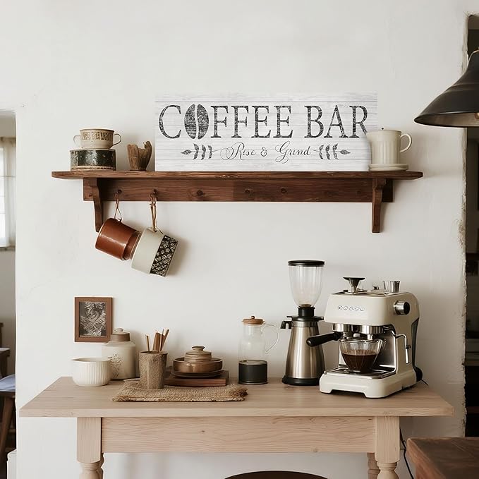 Rise & Grind Coffee Sign Decor Inspirational Canvas Prints Art for Kitchen Farmhouse Shelf Counter Bar Station Decoration 6x17inch