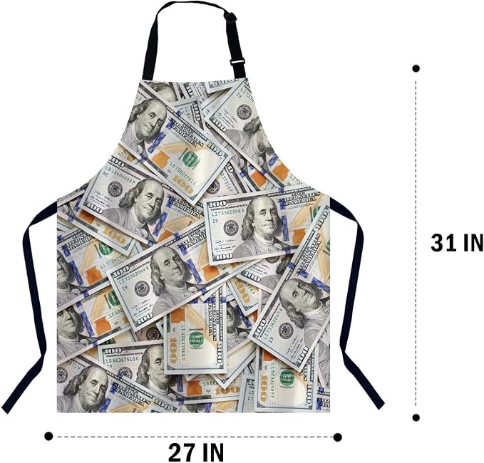 Hundred Dollar Bill Apron Adjustable Neck Bib Apron for Men Women,Suitable for Kitchen Cooking Waitress Chef Apron - Image 2