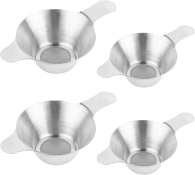AUEAR, 4 Pack Stainless Steel Tea Strainer Fine Mesh Infuser Funnel Different Size Leaf Filter with Double Handles for Coffee Flour Sugar
