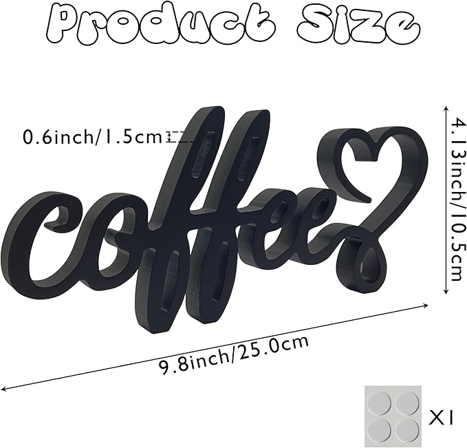 Coffee Wooden Bar Decor Sign, Farmhouse Coffee Accessories, Rustic Wood Coffee Table Sign Kitchen Plaque, 9.4" X4.2" Wood Plaque With Stand Gift For Home Kitchen Tabletop Decor(Black)