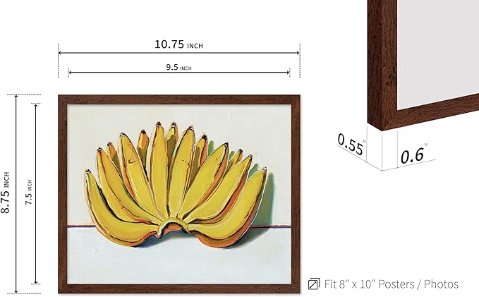Poster Master Vintage Food & Drink Poster - Retro Banana Oil Painting Print - Banana Art - Gift for Vegan, Vegetarian, Foodies - Perfect Decor for Bakery, Home, Kitchen, 8x10 Brown Framed