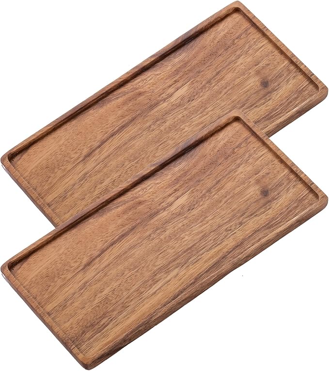 Wooden Serving Platter, Small Decorative Trays for Parties, Appetizers, Tea/Coffee, and Cheese, Handcrafted Wooden Board Set of 2 (S)