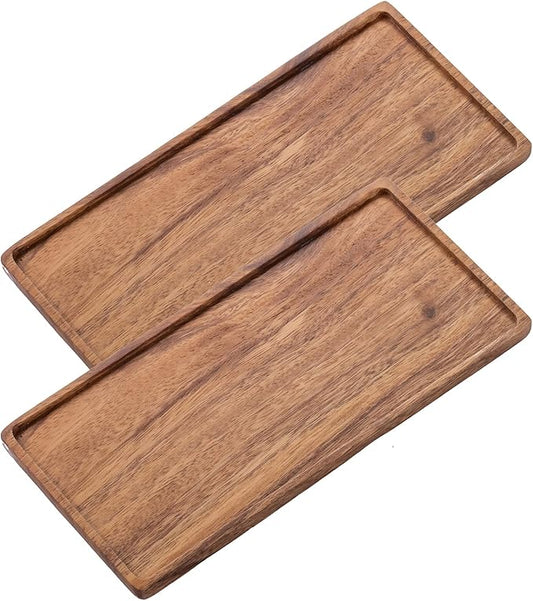 Wooden Serving Platter, Small Decorative Trays for Parties, Appetizers, Tea/Coffee, and Cheese, Handcrafted Wooden Board Set of 2 (S)