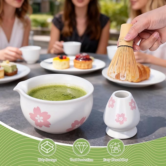 Matcha Whisk Set, 8 Pcs Matcha Making Kit with Ceramic Bowl, Japanese Style Bamboo Chasen, Scoop, Sifter & Holder - Complete Matcha Set for Beginners & Enthusiasts, Ideal Gift (White)