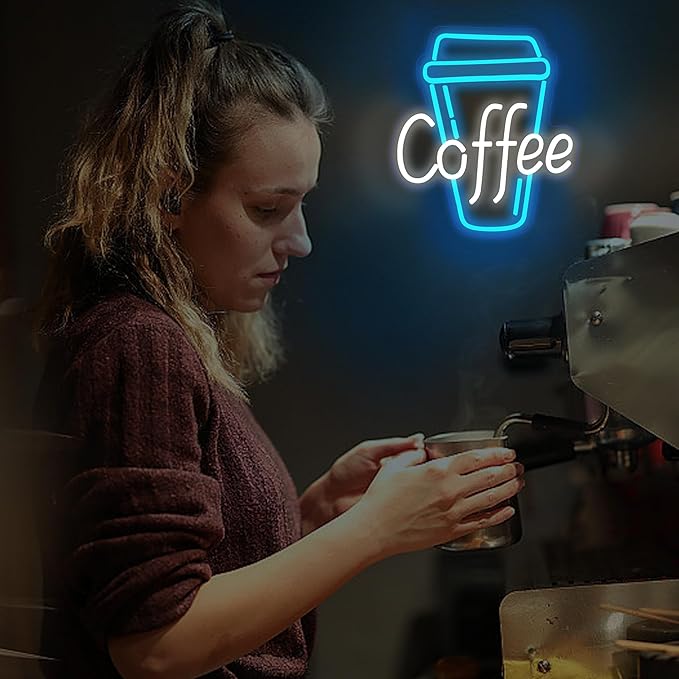 Coffee Neon Sign for Wall Decor Bright Led Neon Light for Business Sign Coffe Led Lights for Coffee Store Cafe Shop Bars Restaurant Hotels Salons Clubs Coffees Lovers Size 12.0 * 13.6in(XD341)