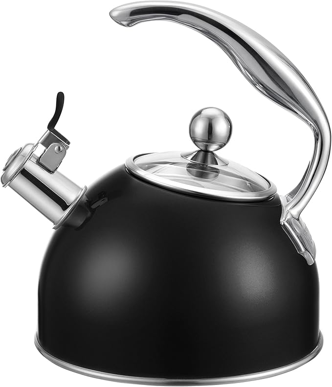 Viking 3-Ply Stainless Steel Tea Kettle, 2.6 Quart Stovetop Hot Water Pot with Tempered Glass Lid, Ergonomic Handle, Induction Ready, Matte Black