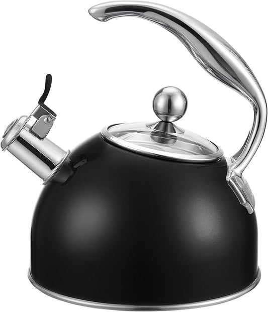 Viking 3-Ply Stainless Steel Tea Kettle, 2.6 Quart Stovetop Hot Water Pot with Tempered Glass Lid, Ergonomic Handle, Induction Ready, Matte Black