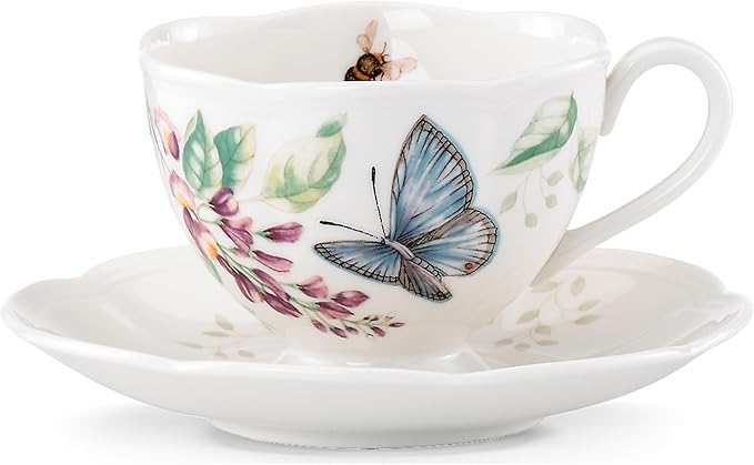 Lenox Porcelain Meadow Cup and Saucer, 1.3 LB, Blue Butterfly