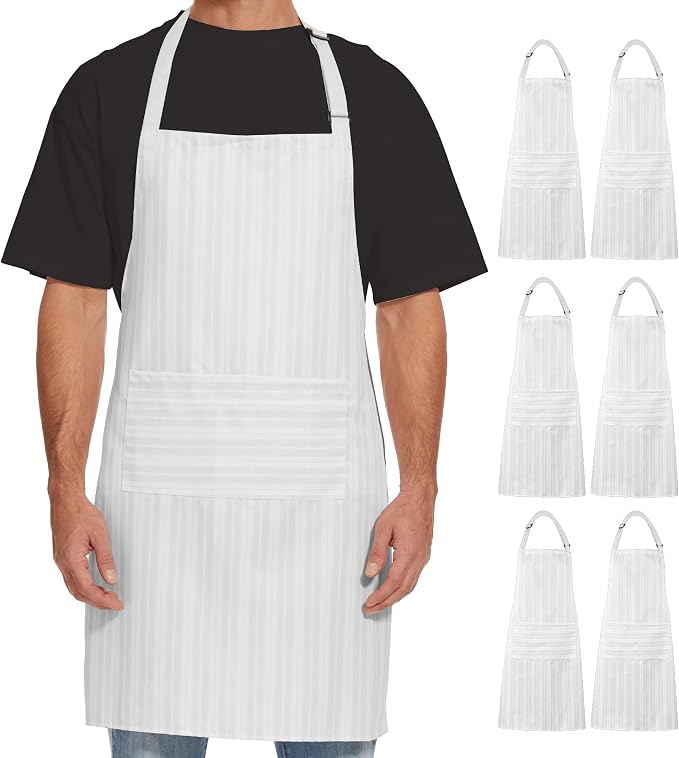 Will Well 2 Pack Bib Apron For Men & Women with 2 Pockets - White Stripe | Unisex 33'' x 27'' Oil & Water Resistant Soft Kitchen Chef Apron with Adjustable Neck Strap & 38'' Waist Ties for Snug Fit by WillWell
