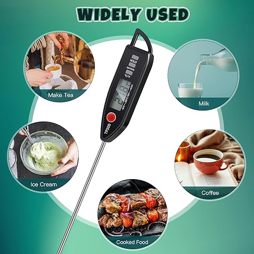 3 Set Waterproof Food Thermometer for Water, Liquid, Candle and Cooking Digital Meat Thermometer with Long Probe Instant Read for Kitchen BBQ Grill Candy (Black)