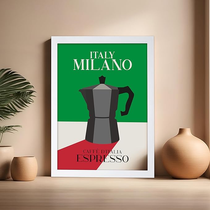 Poster Master Moka Pot Print - Espresso Poster - Italian Coffee Art - Great Gift for Barista, Coffee Lovers, Café Owner - Perfect Wall Decor for Dining Room, Kitchen - 16x20 White Framed
