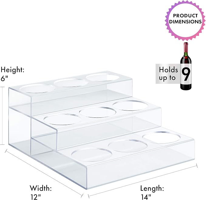 Acrylic Coffee Syrup Organizer Rack | 9 Bottle, 3 Tier Rack | Bar Counter-Top Display Stand | Kitchen, Pantry, Fridge Storage Organizer for Syrups, Wine, Soda, Beer - Image 5