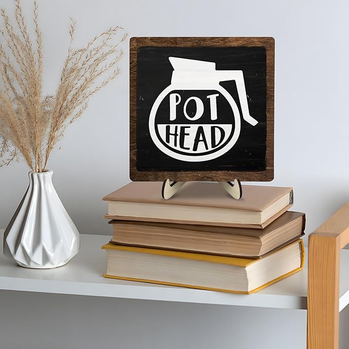 Vintage Coffee Bar Sign, Wooden Coffee Decor for Kitchen, Rustic Farmhouse Cafe Sign, Cefe Accessories, CoffeeLover Gifts, Home Wall Decor (Black&Brown1, 5.9x5.9inches)