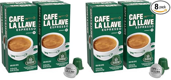 Cafe La Llave Latin Style Espresso Pods,Dark Roast,Compatible with Nespresso Original Line,Aluminum Capsules,10 Count (Pack of 8)