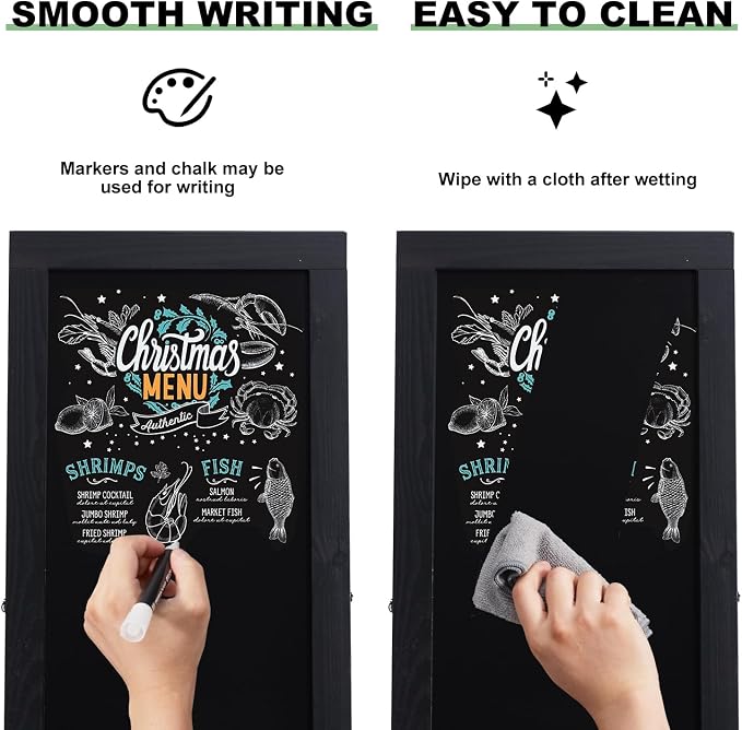 Large Sandwich A-Frame Chalkboard Sign - 40 x 20 Inches Magnetic Wooden Chalk Board for Sidewalk, Stand up Double-Sided Outdoor Easel Display for Restaurant Cafe Shop Wedding Party or Business（Black） - Image 4