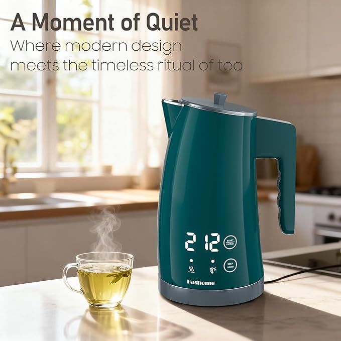 Electric Kettle with Temperature Control, 5 Preset Temps & 2H Keep Warm, 1200W Quiet Water Boiler, BPA-Free Double Wall Cool Touch, Digital Display, 360° Base - Green